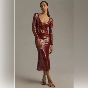 Bardot Verona Sequin Long Sleeve Dress in Deep Red